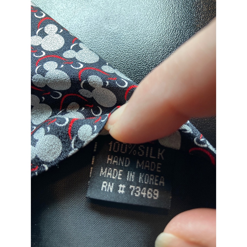 Disney Store Mickey Mouse Silk Tie Mens Black Grey Red Hand Made RN 73469 - Picture 5 of 6